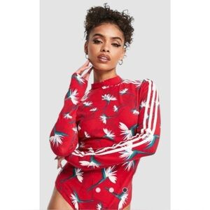 ADIDAS | x Thebe Magugu NEW! 3-Stripes Long Sleeve Bodysuit in Red, Size XS